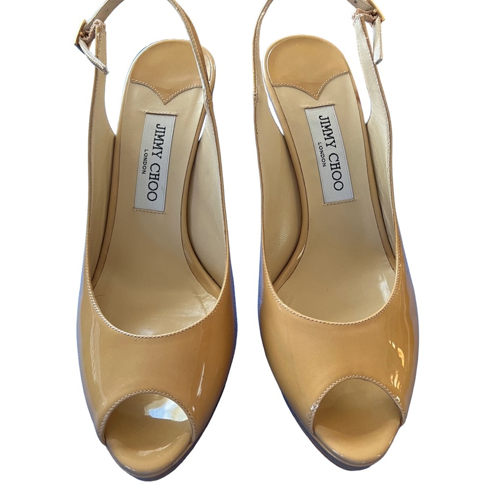 Jimmy Choo Beige Patent Slingback Heels